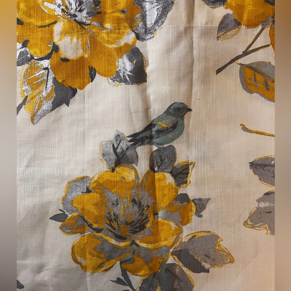 Envogue Yellow Floral Blue Bird Curtain Panel